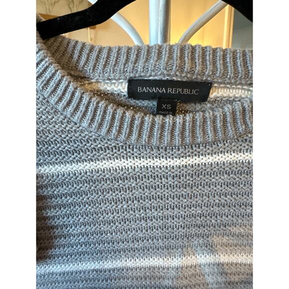 Banana Republic Ruffle & Stripe Knit Sweater in Gray/White - Picture 2 of 3